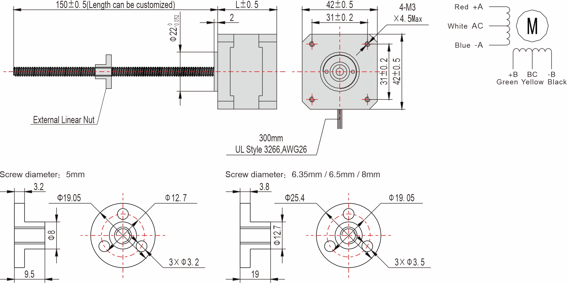Instar Electromechanical 42mm External Linear Stepper Motor