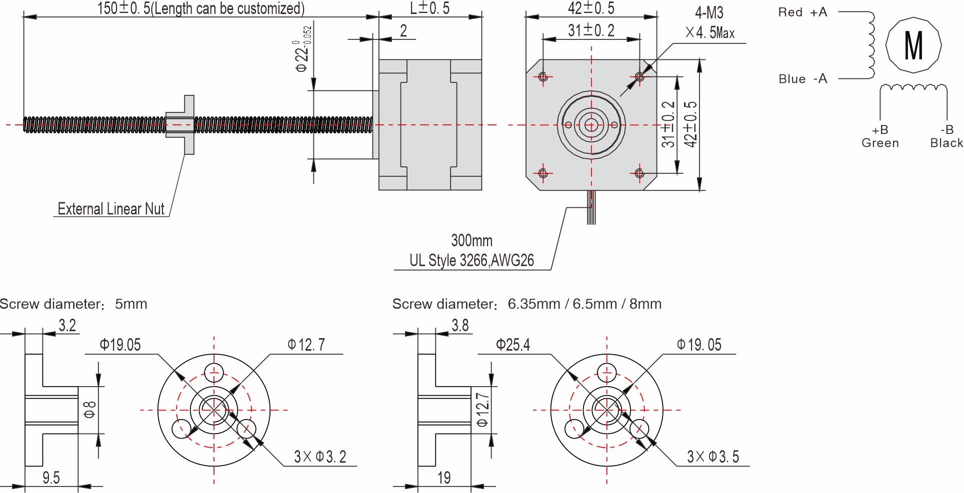 Instar Electromechanical 42mm External Linear Stepper Motor