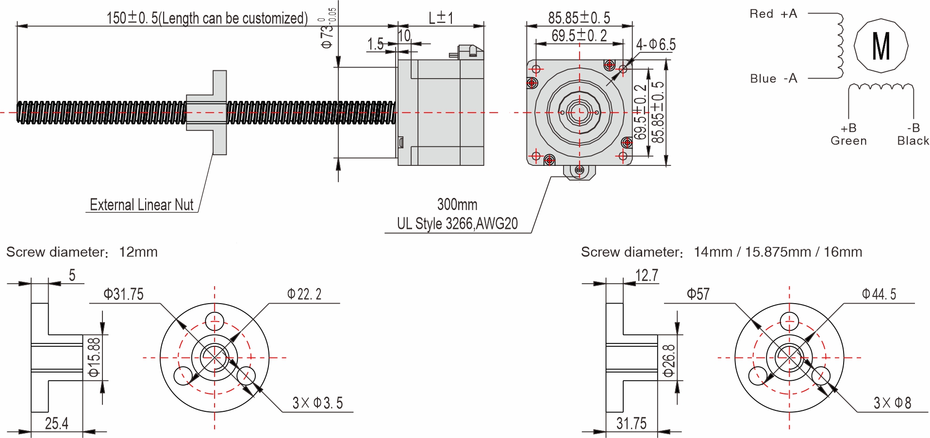 Instar Electromechanical 85mm External Linear Stepper Motor